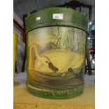 Vintage wooden bucket decorated with a swan