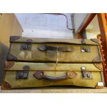Two vintage canvas and leather suitcases one having RAF Brize Norton Markings
