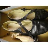 Vintage satchel and 3 pairs of vintage dancing shoes, including pink ballet pumps