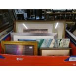 Box of framed and unframed prints and pictures
