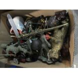 Box of collectables incl. Marx soldiers, brass bear, letter opener etc