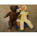 Vintage dolls to include an old play warn teddy bear