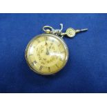 18K yellow gold lady's pocket watch, face engraved with flowers and leaf, case stamped 18k, A/F with