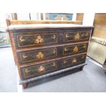 A 19th century European Coffer, painted as faux ch of two and one real, drawers, each drawer painted