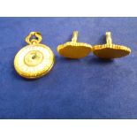 Pair of 1970's havy 9ct yellow gold cufflinks, shaped edge, matt finish, stamped 375, 17.2g,