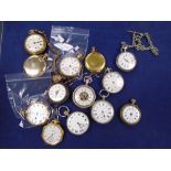 Collection of pocket watches including gold plated Waltham examples, A/F