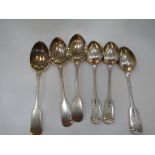 Set of 6 Mappin & Webb silver dessert spoons, fiddle pattern handles, each engraved initial 'C'