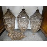 A set of three metalwork hanging lanterns and a smaller example.