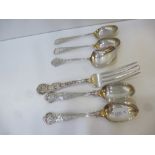 Three Irish silver teaspoons Dublin 1924, cased A/F. Together with a pair of Victorian silver