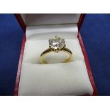 Solitaire diamond ring on an 18K yellow gold shank, round brilliant cut 2.00cts, size N/O. Please