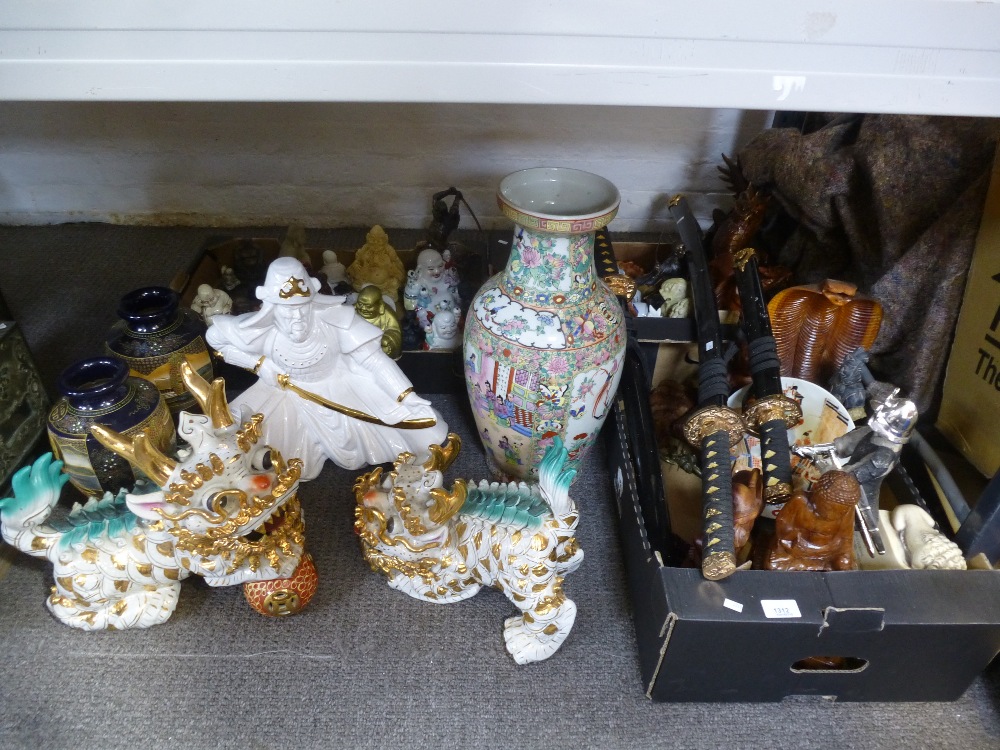 A quantity of Oriental items mainly reproduction, to include Satsuma vases, Buddha's and three