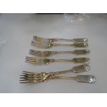 Set of 6 Mappin & Webb silver dessert forks, fiddle pattern handles each engraved initial 'C'
