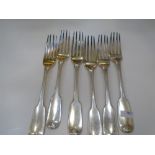 Set of 6 George IV silver table forks, fiddle pattern handles, London 1824, makers mark I.H for John