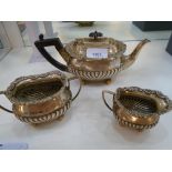 Early 20th Century 3 piece small silver teaset comprising teapot with ebony knop and handle sugar