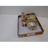 Collection of silver items including 2 mustard pots, pepperette, etc., total item weight 6.7 troy oz