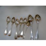 Pair of George IV silver table spoons, fiddle pattern handles, London 1823, makers mark R.P for