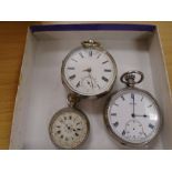 Lady's 19th Century silver cased pocket watch, together with 2 gent's silver cased pocket watches,