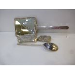 Silver comprising an Edwardian trinket box, 11cm wide, Sterling va case, Art Deco hand mirror and