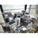 Six vintage Exakta 35mm cameras