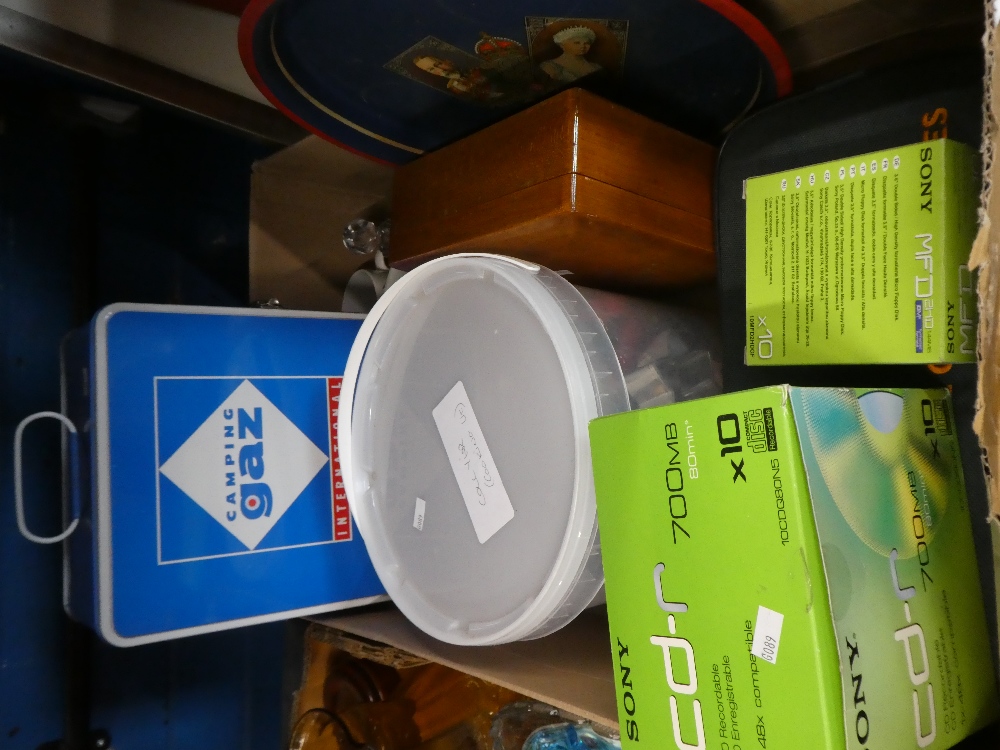 Two boxes of mixed items to include ceramic, glass cased camping Gaz cooker and a 1935 Silver - Image 2 of 2