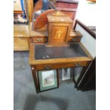 Edward inlaid mahogany writing desk with central fitted cup flanked with 2 mini drawers over waist