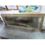 Large rectangular gilt framed and glazed picture depicting a river scene