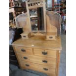 Waxed pine dressing ch with mirror above 2 short & 2 long drawers