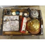 Box of collectables to include brassware and pewter