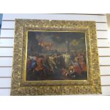 Gilt framed oil on canvas depicting a celebration scene