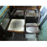 4 vintage military folding chairs and a mid century tiled top coffee table