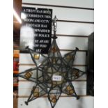 Vintage wall hanging coach lamp and a hanging glass and lead star ceiling pendant