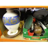 4 boxes of sundry items to include vintage torches, V plates, brassware, large jug etc.