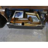 Box containing various furnishing prints & pictures, barometer & collection of other pictures.