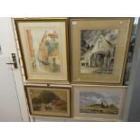 4 framed and glazed watercolours of buildings.