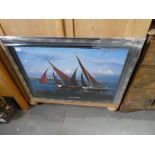 A framed and glazed picture of a Galway Hookers sailing boat