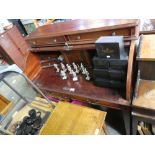 Mahogany writing desk with 2 drawers over tambour front fitted interior & 2 waist drawers