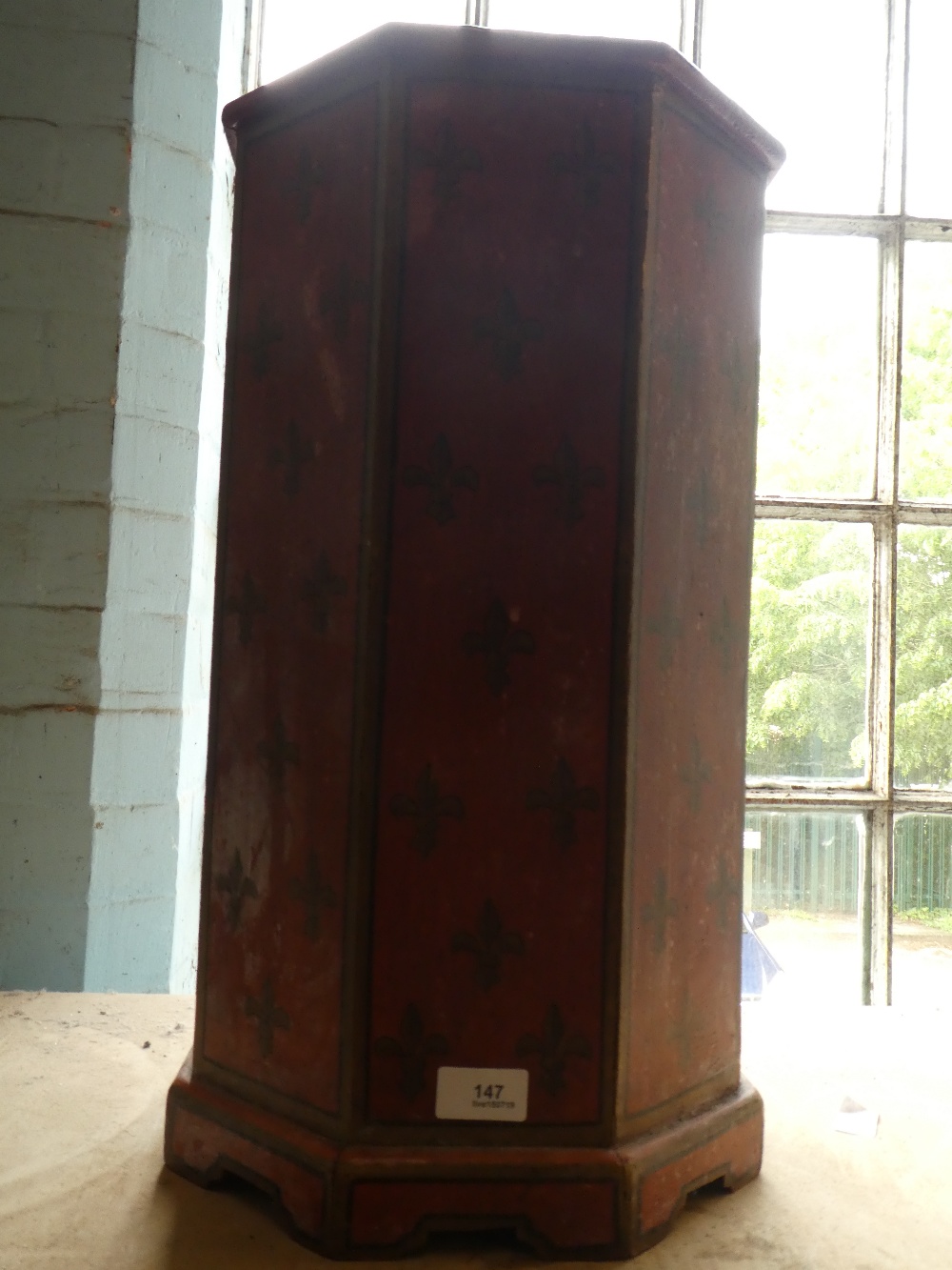 Wooden painted stick stand decorated with Fluer-De-Lys