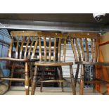 Three wooden bar back kitchen chairs