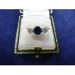 Sapphire and diamond ring on an 18ct yellow gold shank, stamped B.M for B.Morris, size O/P, gross