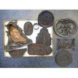 Collection of unusual silversmiths moulds including copper & other metal examples, lock cover,
