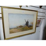 Robert Throne Waite; 1842-1935 a watercolour of windmill and haystack beside cottage, signed lower