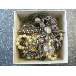 Modern silver moonstone & amethyst necklace, silver Indian bracelet etc.