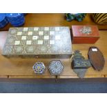 A Syrian inlaid backgammon box and other wooden items 6