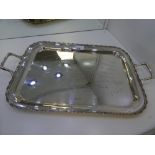 Art Deco silver double handled rectangular tray with shaped edge, centre engraved 'To Hon