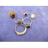 Three 9ct yellow gold dress rings gross item weight 4.8g and two silver rings