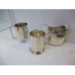 Two silver hallmarked Christening Cups, one 1946 London, the other contemporary, also a white