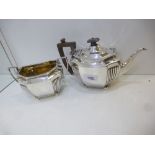 Edwardian silver teapot and matching double handled sugar basin, octagonal form with ree4ded