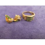 Modern 9ct yellow gold emerald & diamond ring, shank stamped 275 size N together with a pair of