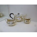 Edwardian plain silver 3 piece tea set with reeded edges on 4 bun feet, Sheffield 1918, W.L. & Sons,