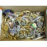 Box of costume jewellery including bangles, small quantity of silver items, wristwatches etc.